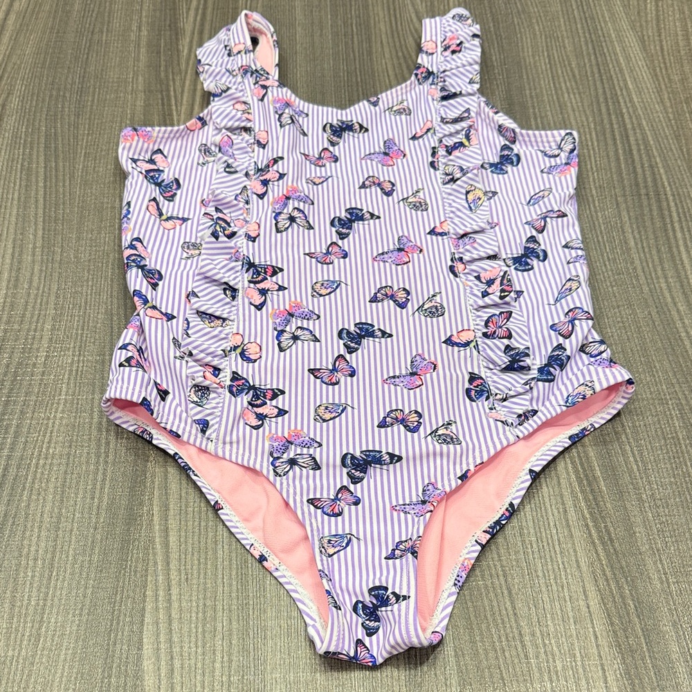 Kenzie Striped Pink and Blue Butterfly One Piece